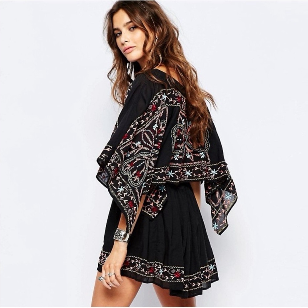 Black Free People Frida embroidered flowy dress, size small.